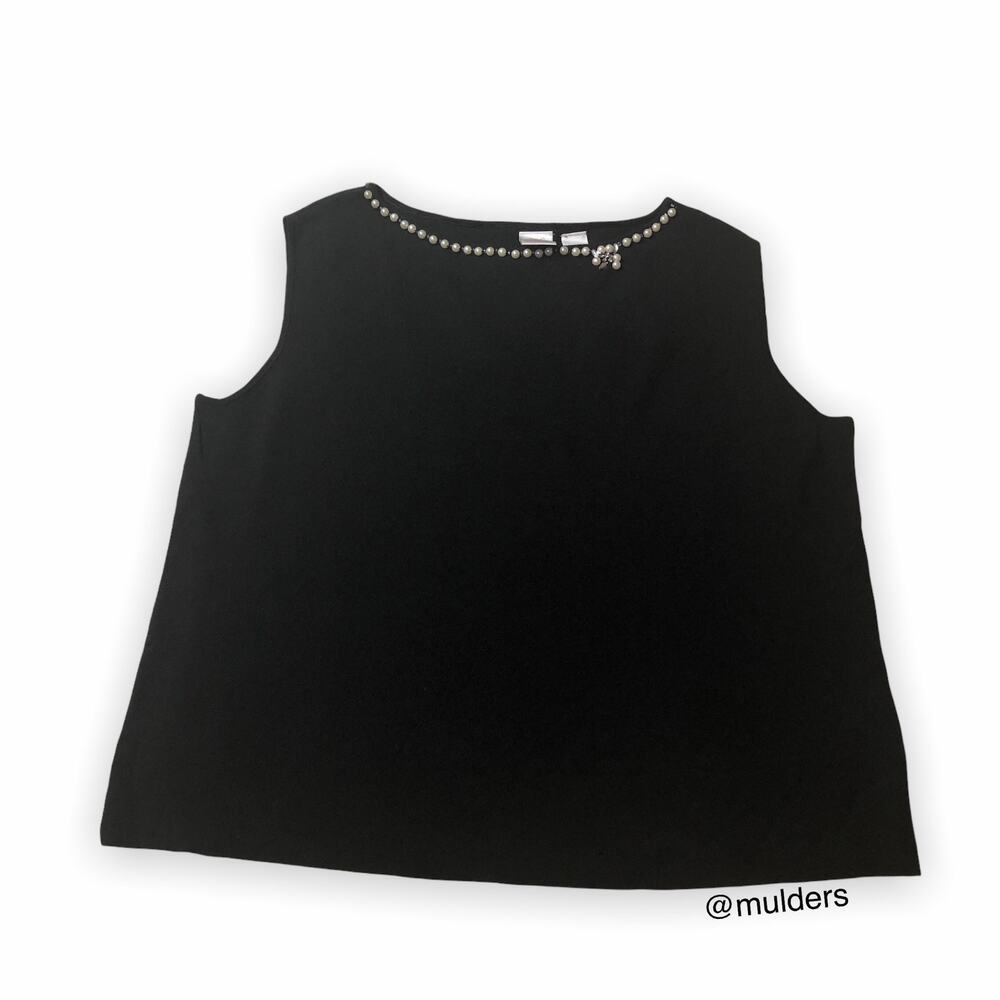 Emma Jones by Liz Claiborne Black Faux Pearl Neckline Knit Top 2X